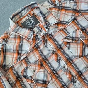 BKE Athletic Fit Mens XXL Orange Plaid Western Snap Button Down Shirt 11301FPW